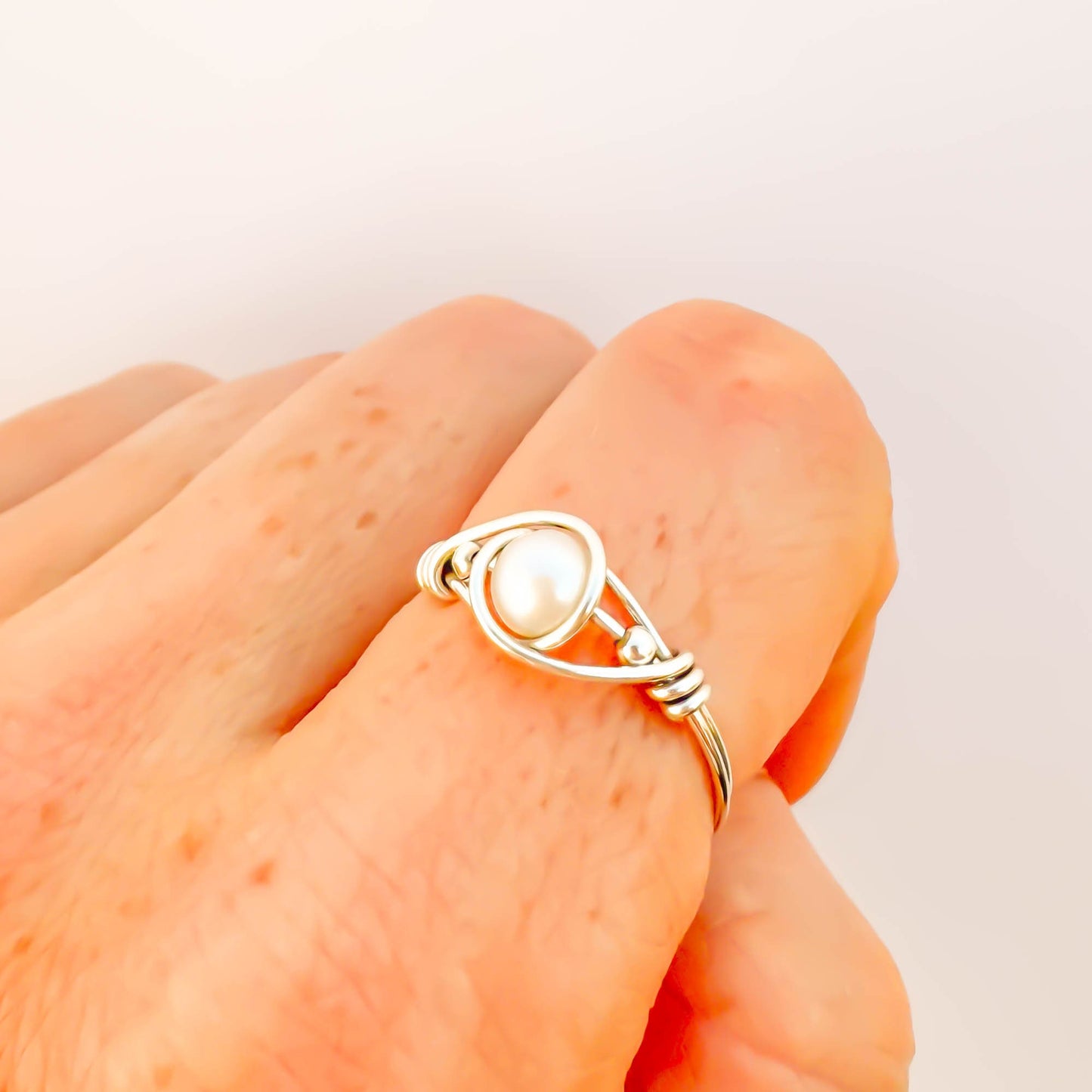 SIZE 6 Genuine Freshwater Pearl Ring, Sterling Silver