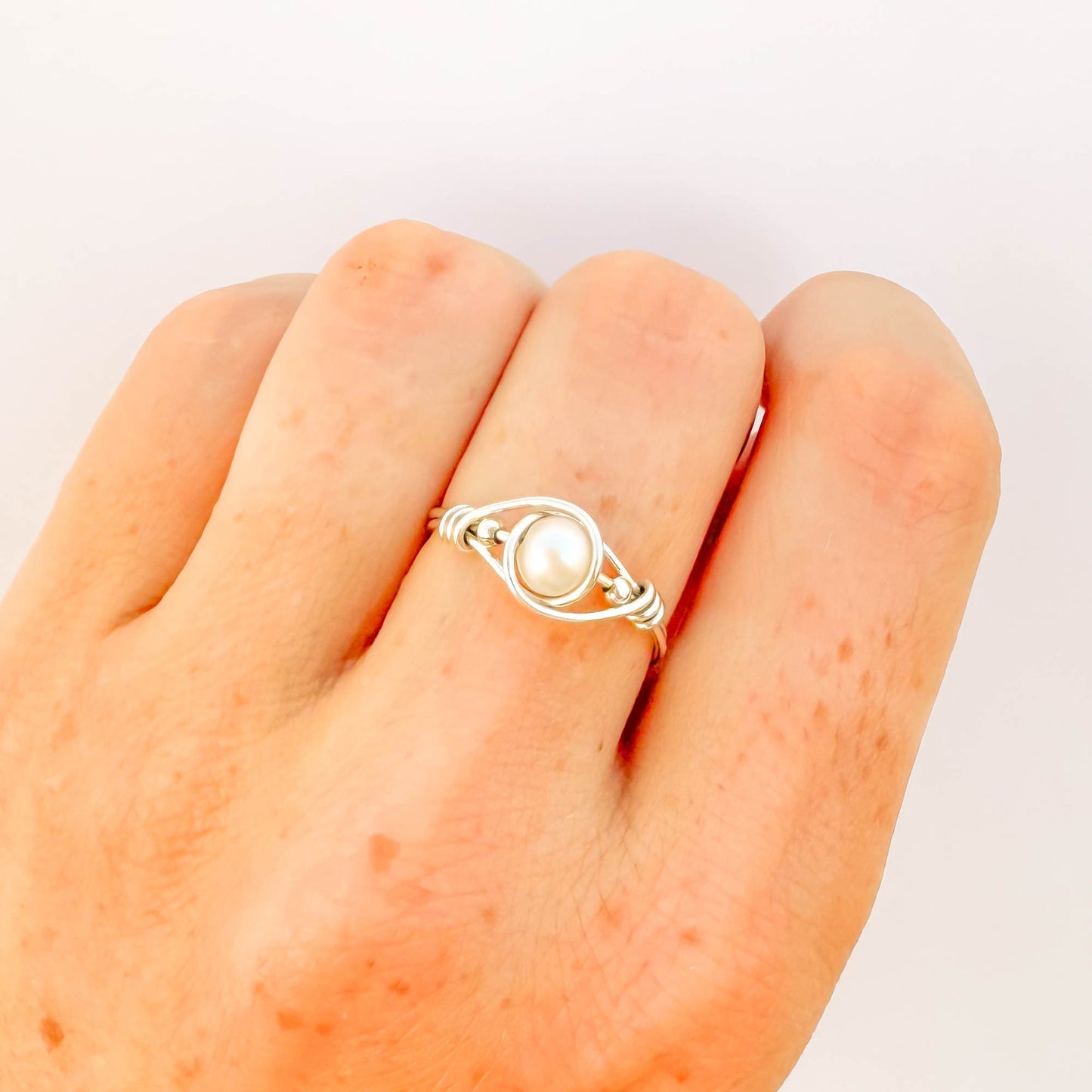 SIZE 6 Genuine Freshwater Pearl Ring, Sterling Silver