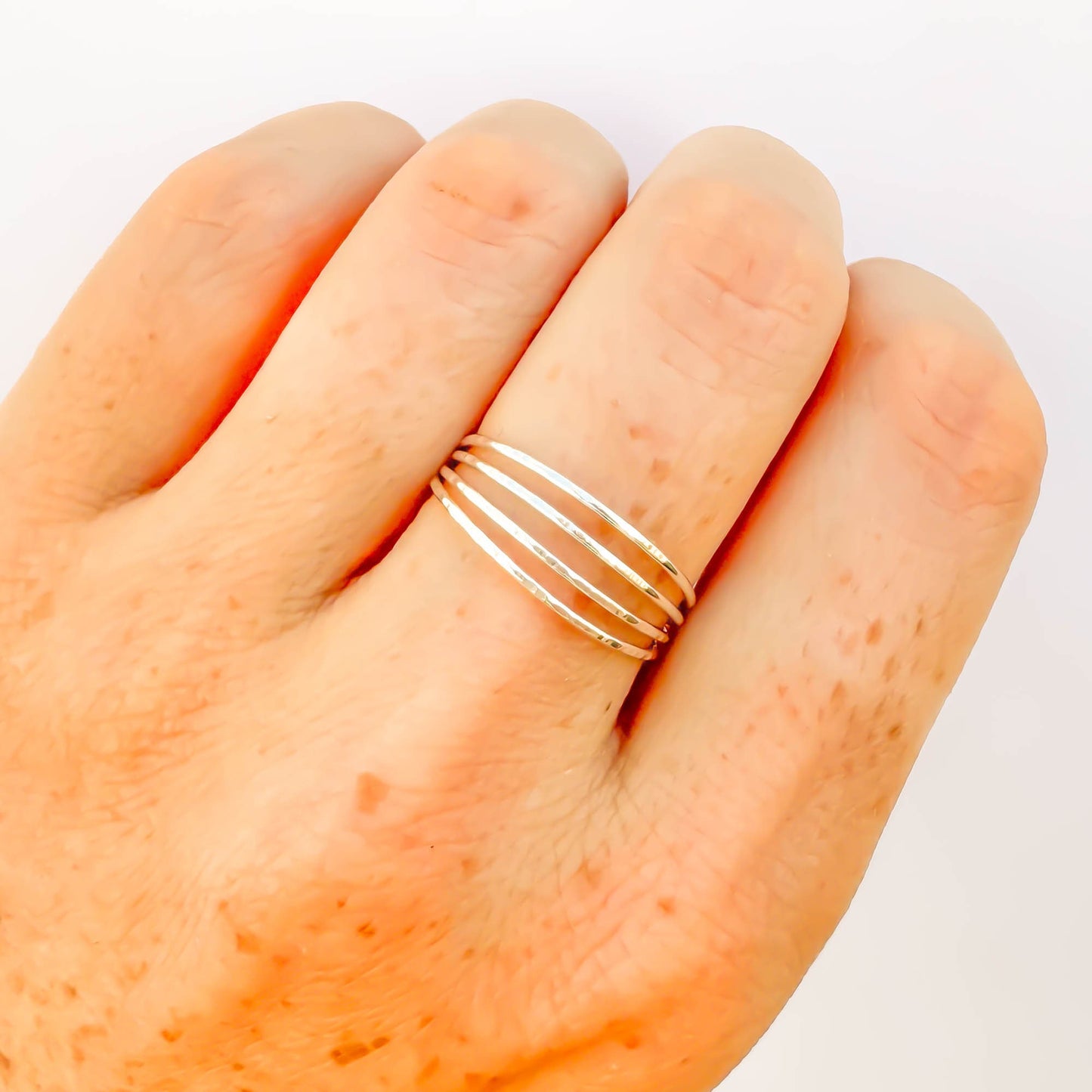 4 Band Hammered Ring, Sterling Silver