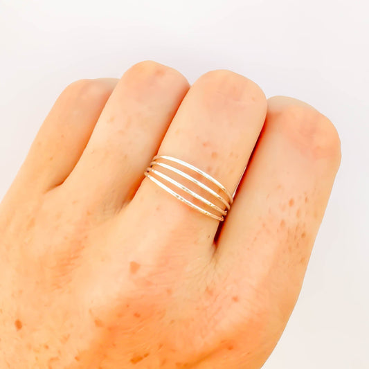 4 Band Hammered Ring, Sterling Silver