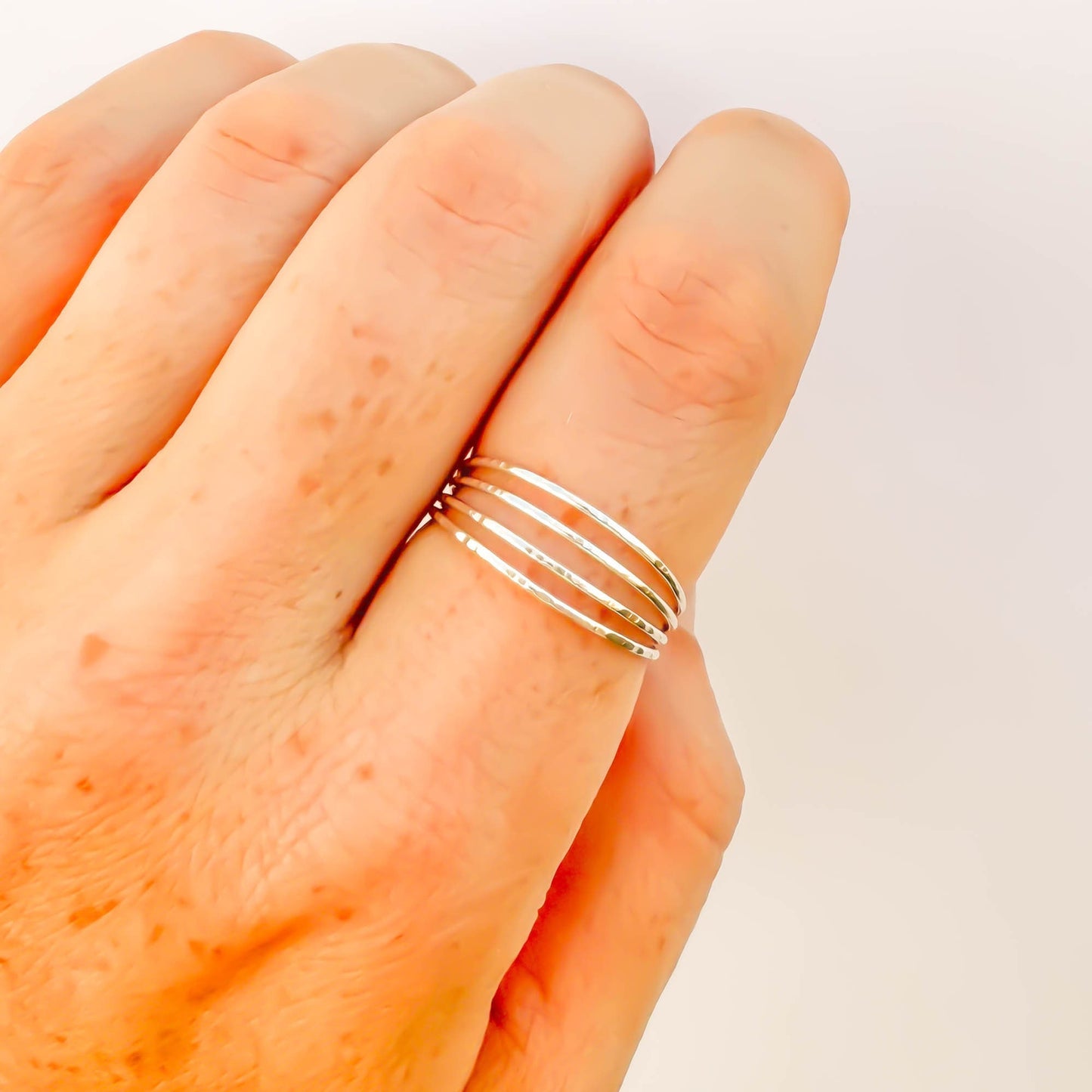 4 Band Hammered Ring, Sterling Silver