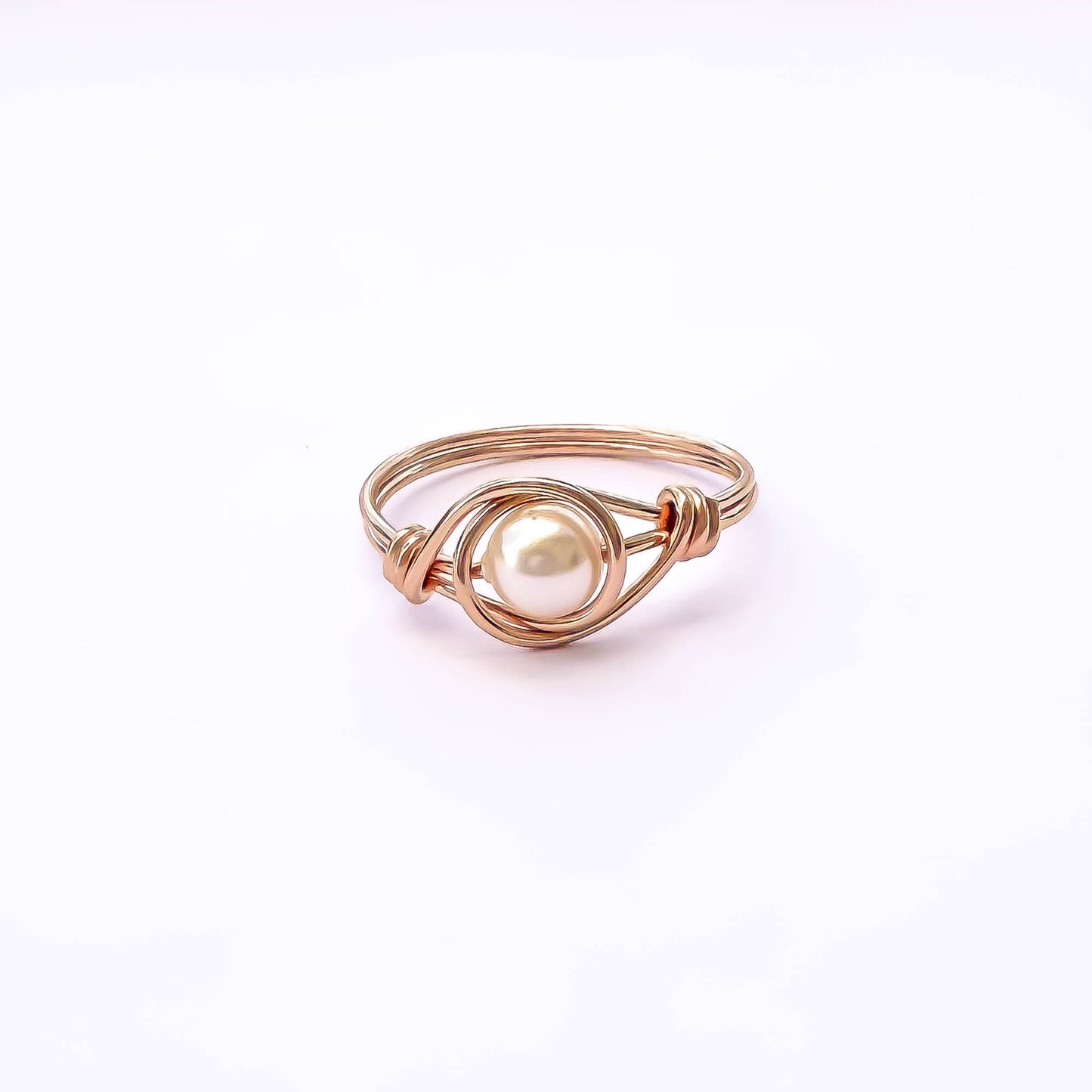 Wire Wrapped Pearl Ring, 14K Rose Gold Filled