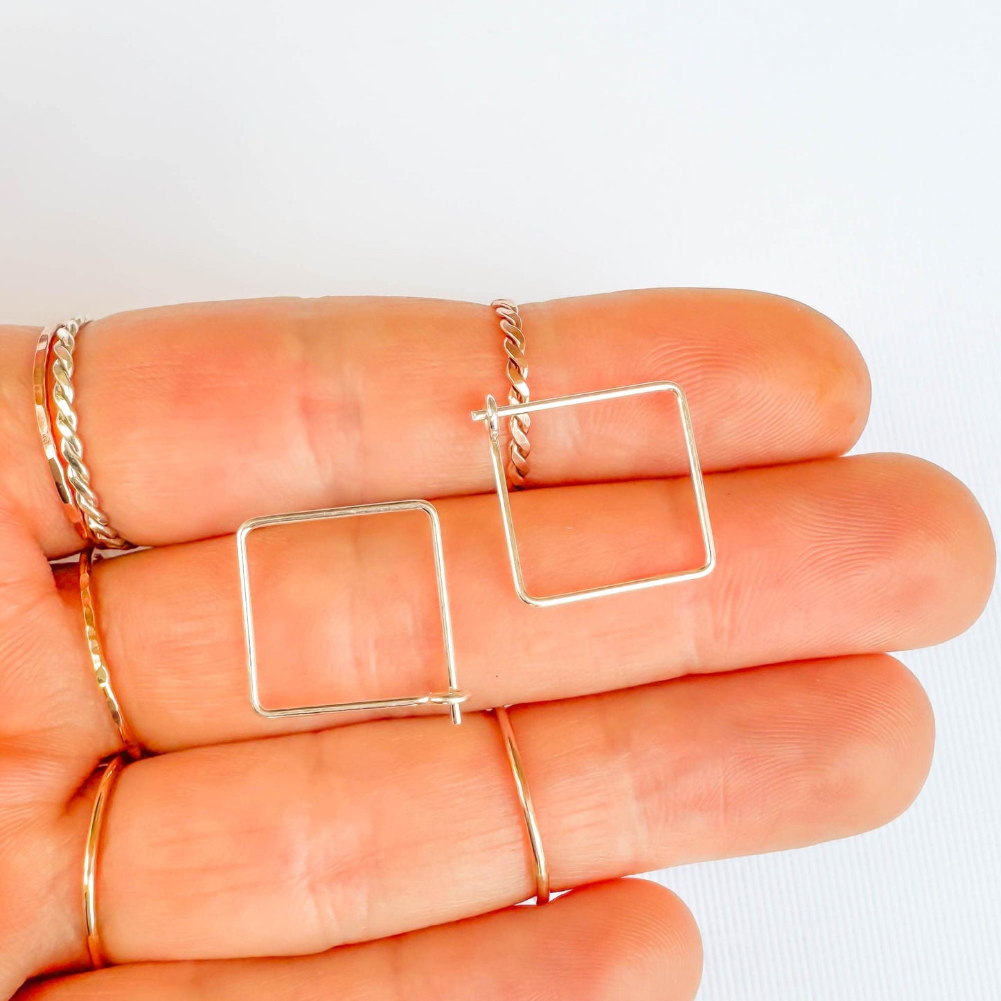 Mini Square Hoop Earrings, Sterling Silver