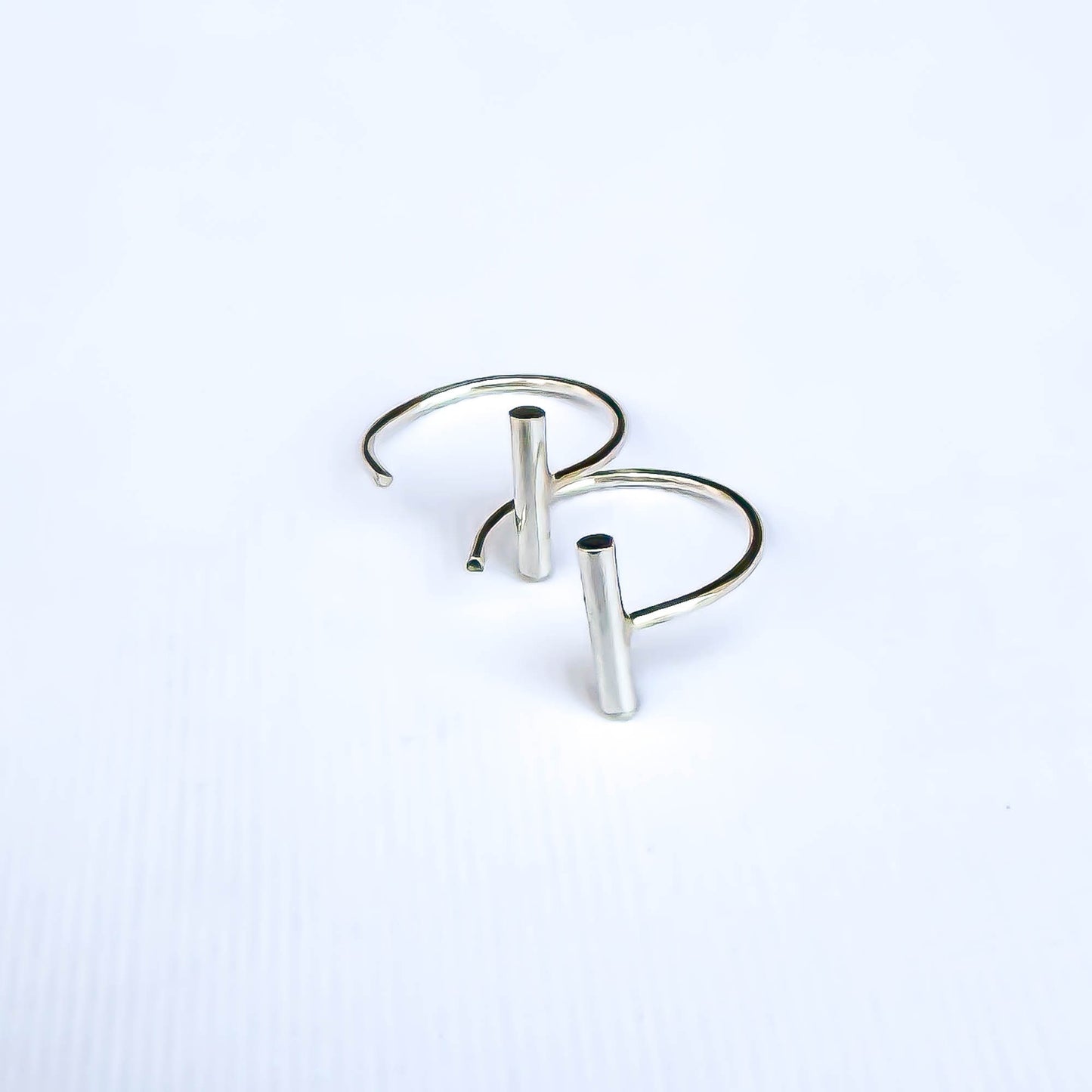 Round Bar Threader Half Hoop Earrings, Sterling Silver