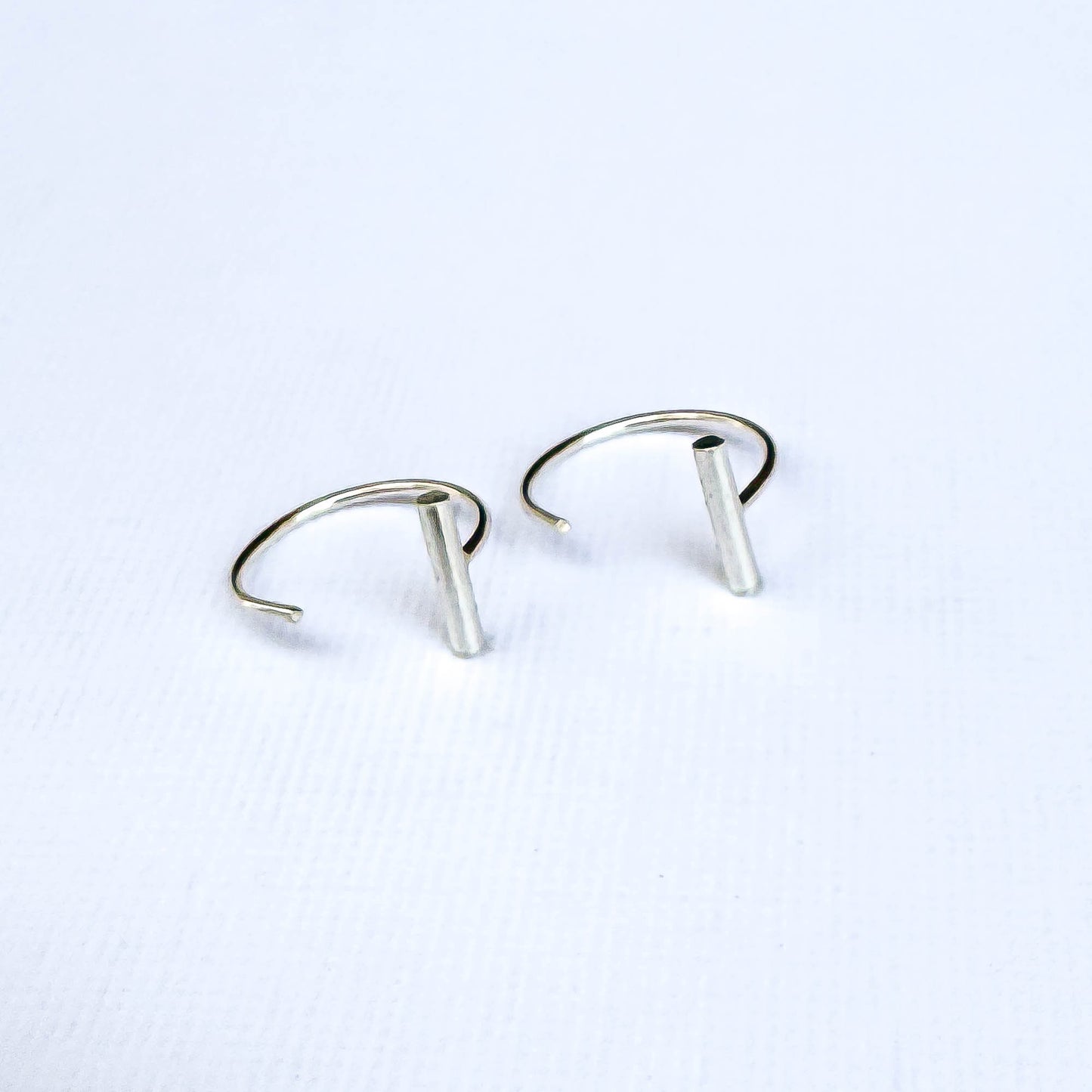 Round Bar Threader Half Hoop Earrings, Sterling Silver