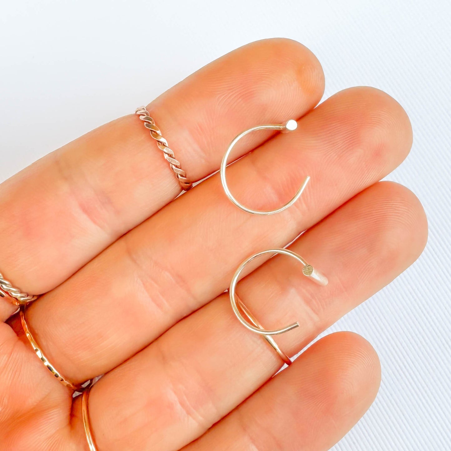 Round Bar Threader Half Hoop Earrings, Sterling Silver