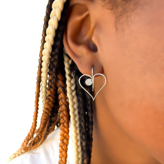 Heart Drop Earrings, 925 Sterling Silver