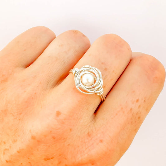 Nested Pearl Ring, 925 Sterling Silver