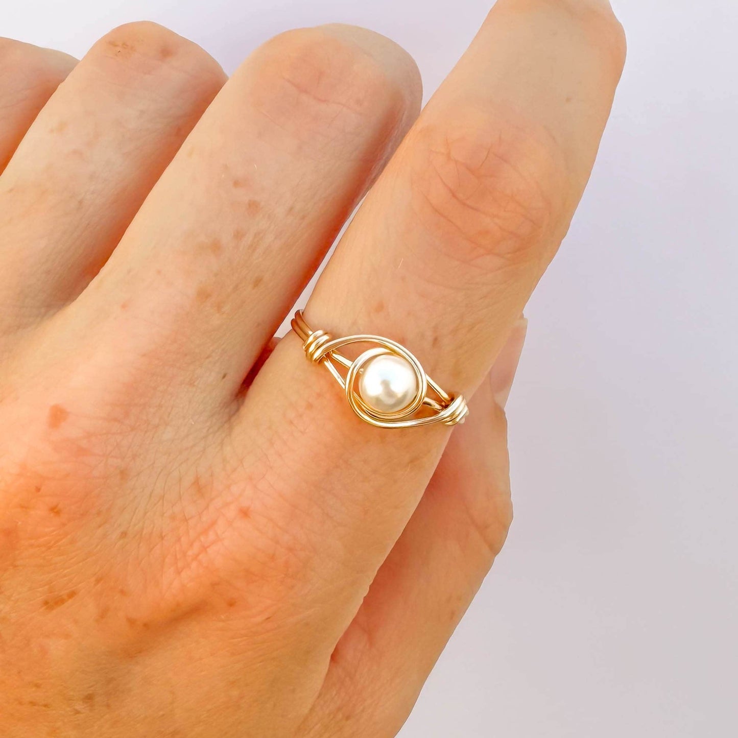 Wire Wrapped Pearl Ring, 14K Gold Filled