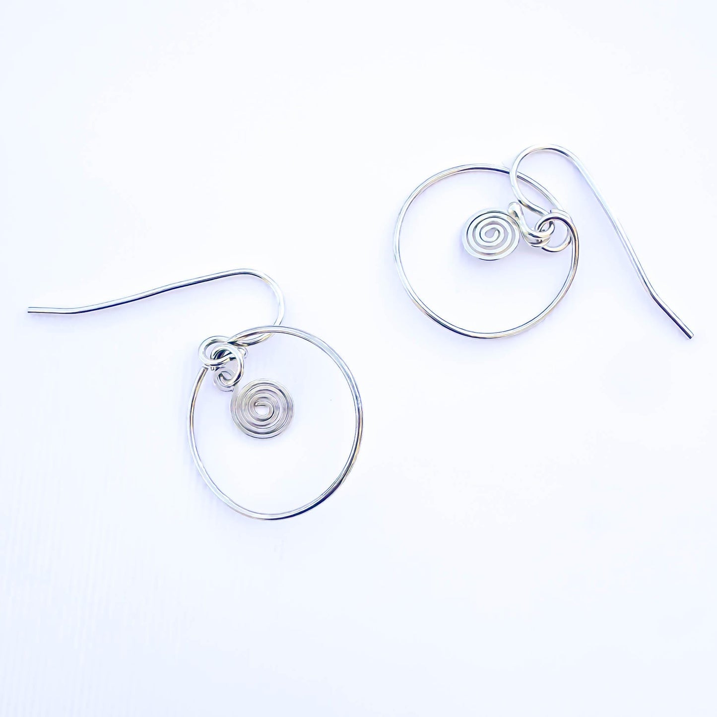 Spiral Circle Dangle Earrings, Sterling Silver