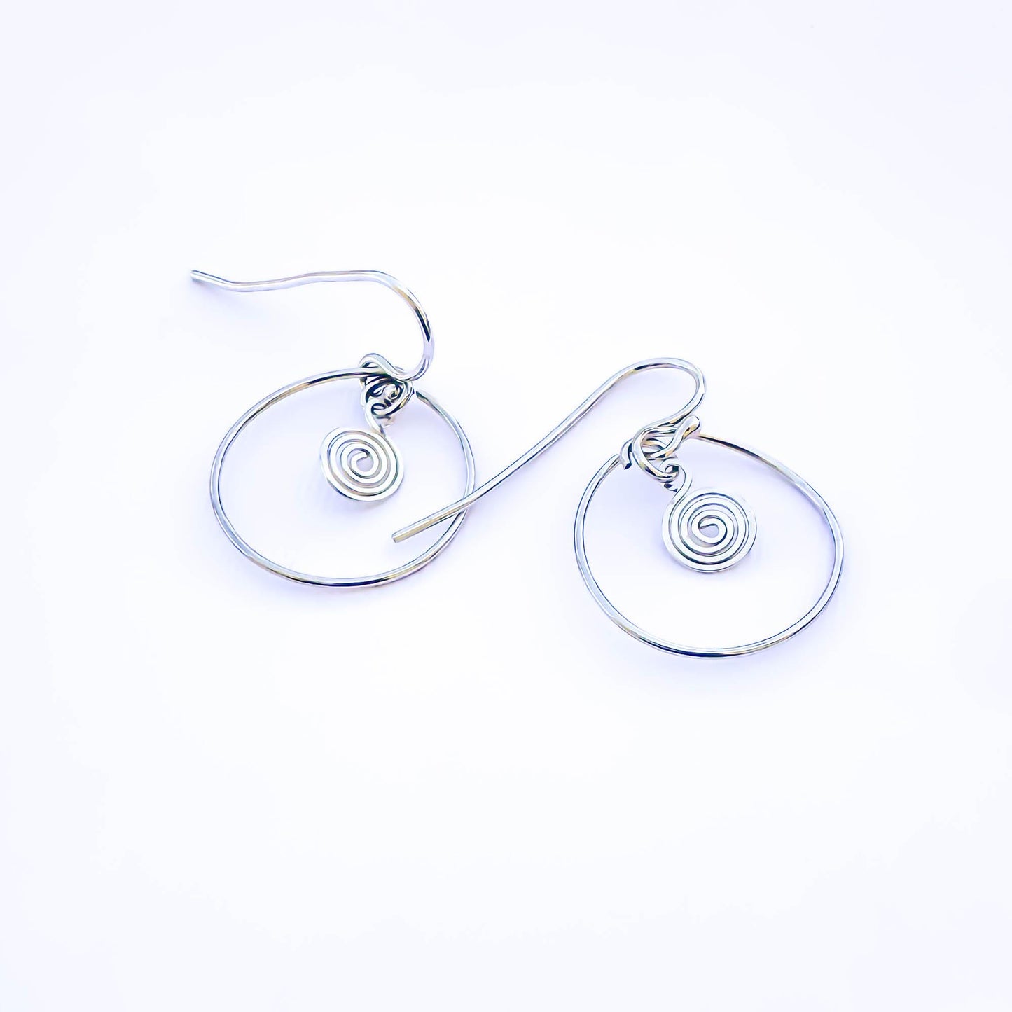 Spiral Circle Dangle Earrings, Sterling Silver