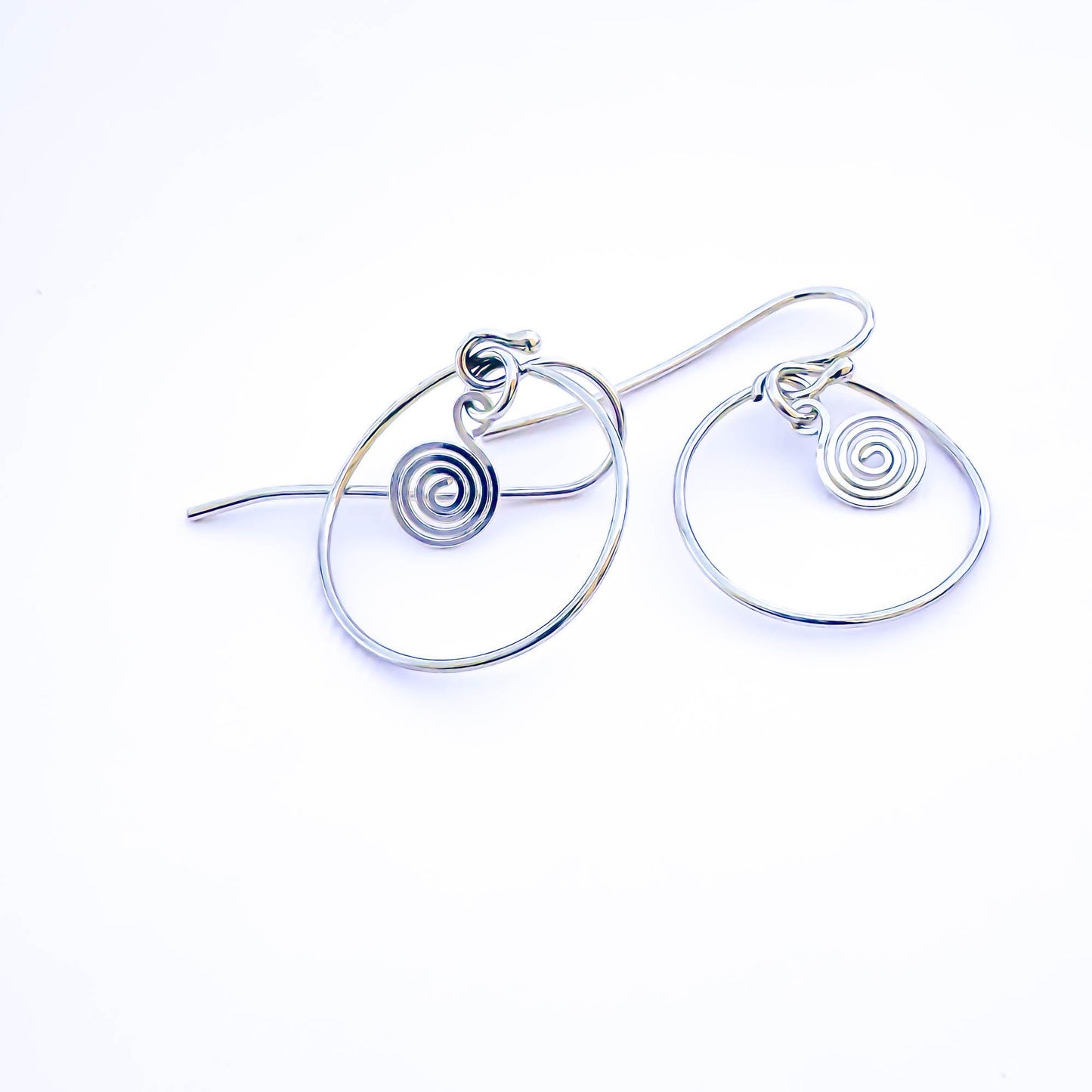 Spiral Circle Dangle Earrings, Sterling Silver