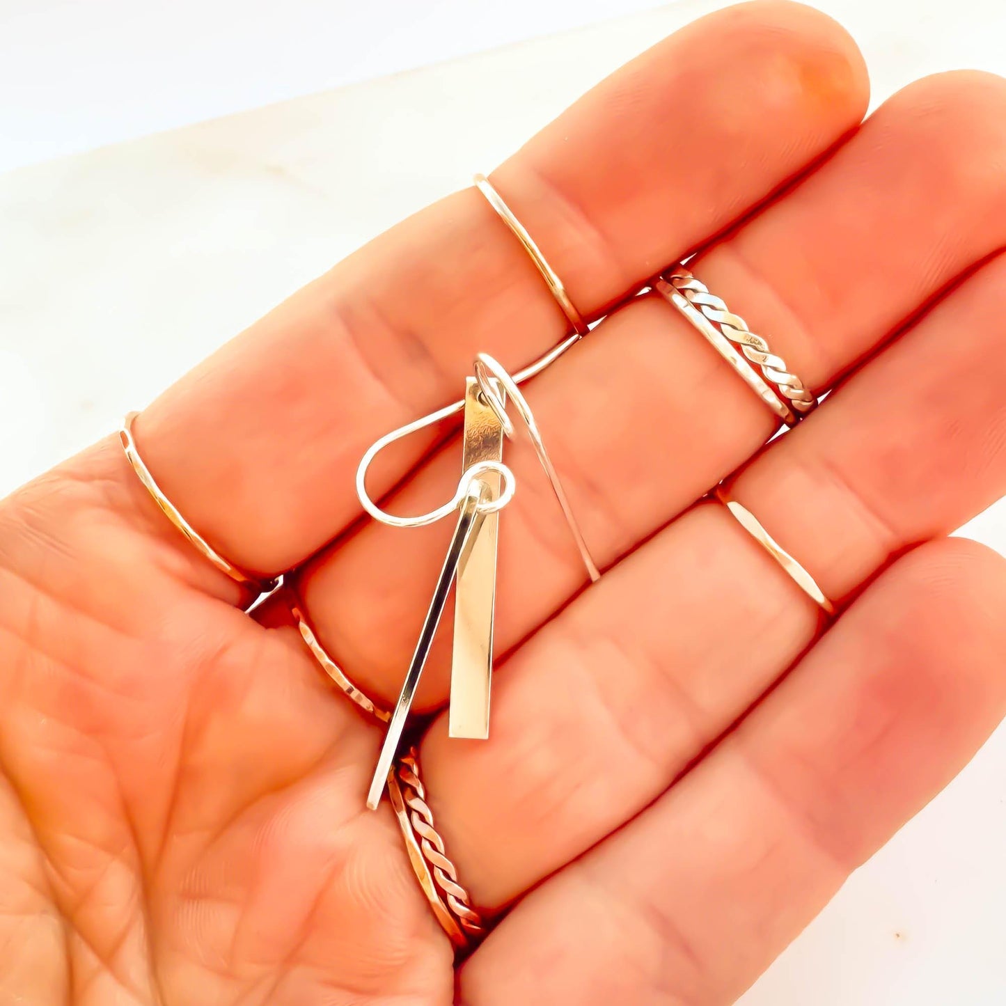 Bar Dangle Earrings, Sterling Silver