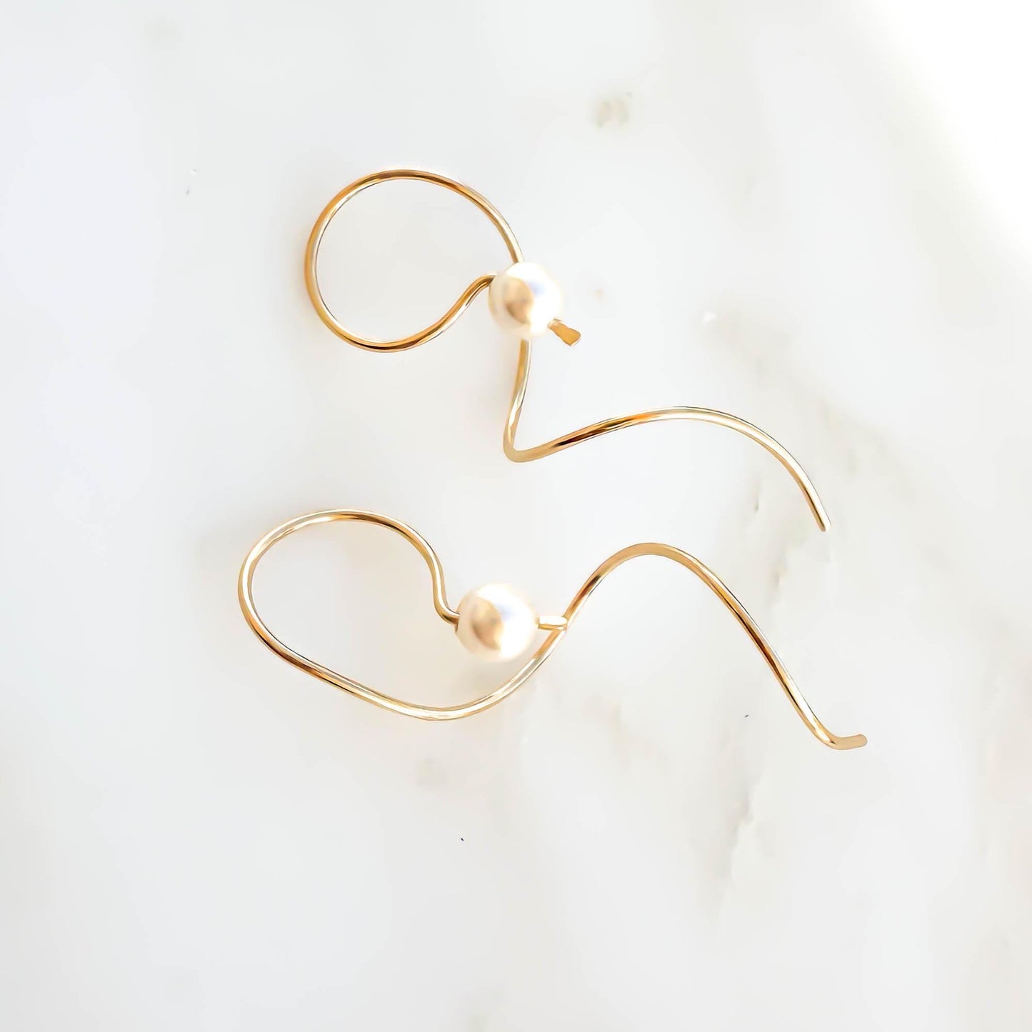 Pearl Drop Threader Earrings, 14K Gold Filled