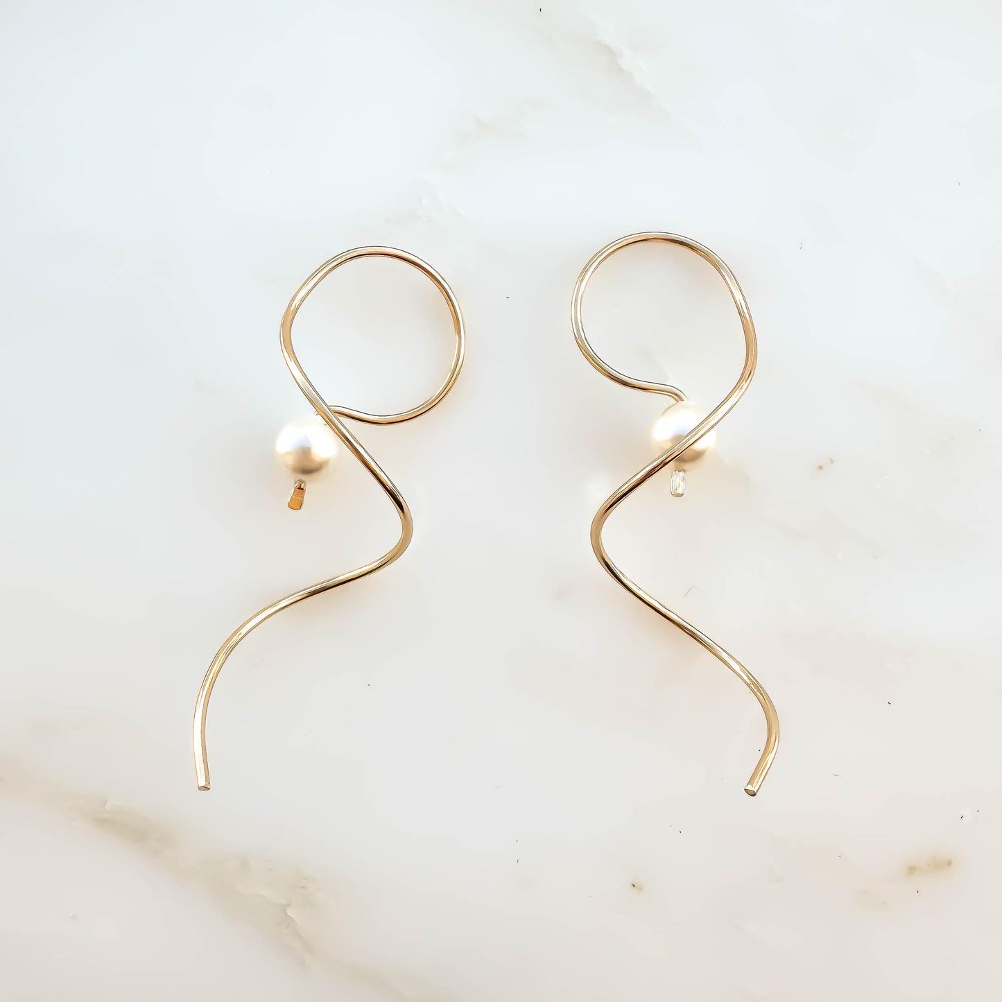 Pearl Drop Threader Earrings, 14K Gold Filled