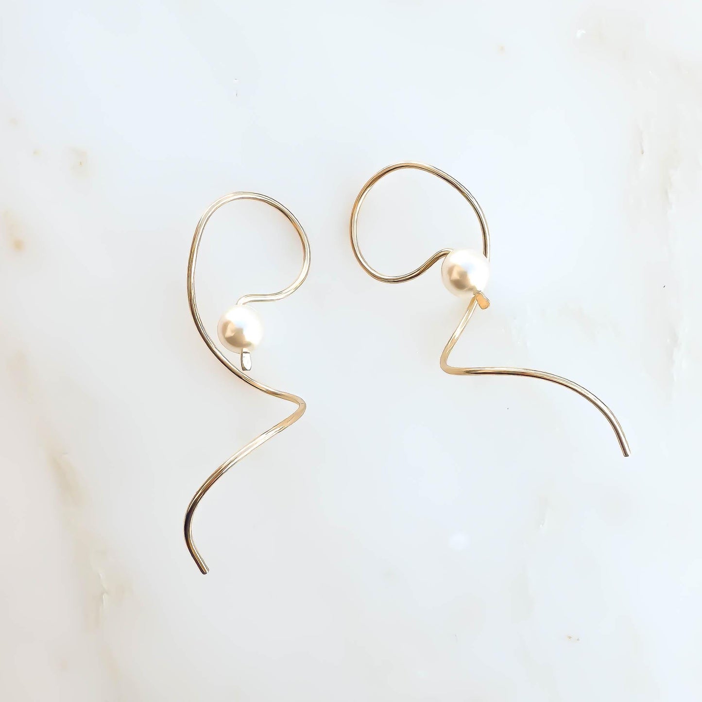 Pearl Drop Threader Earrings, 14K Gold Filled