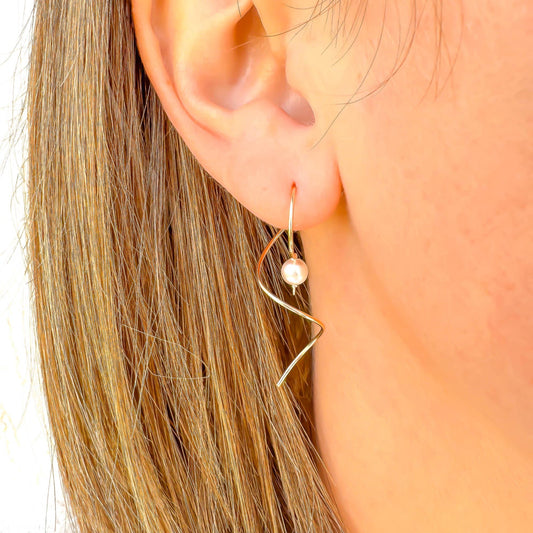 Pearl Drop Threader Earrings, 14K Gold Filled