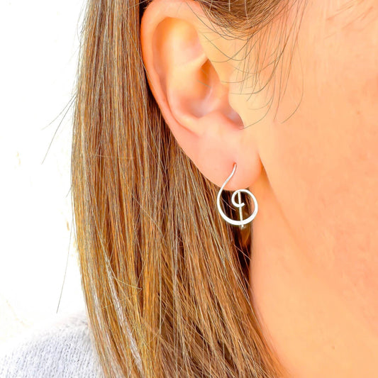 Treble Clef Slip Through Earrings, Sterling Silver