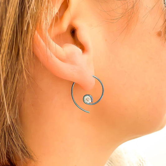 Teal Mini CZ Spiral Hoop Earrings, Niobium