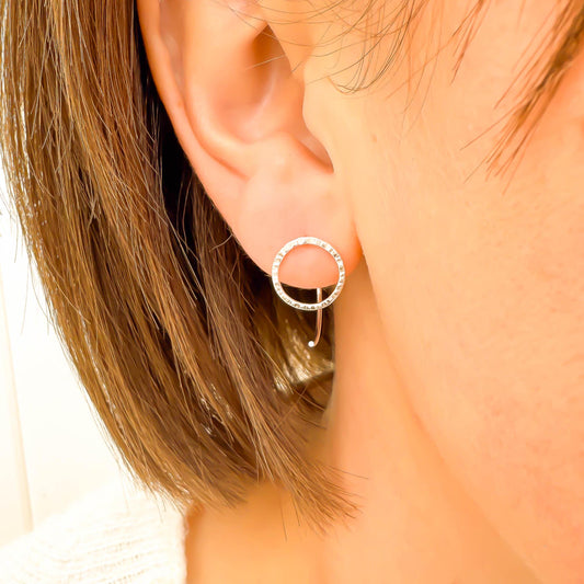 Circle Hammered Half Hoops, Sterling Silver