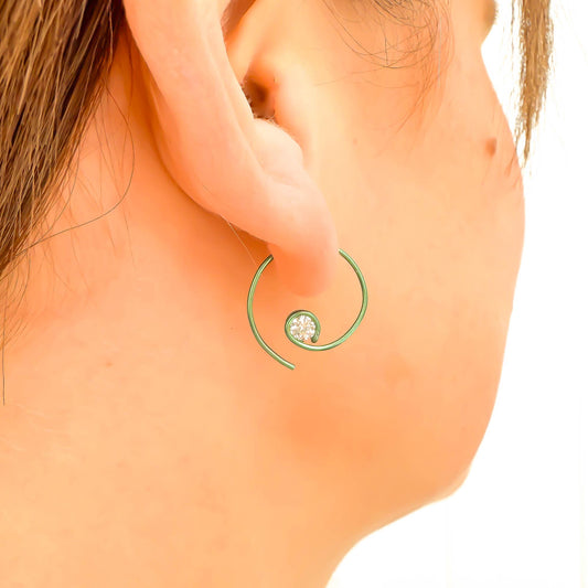 Green Mini CZ Spiral Hoop Earrings, Niobium