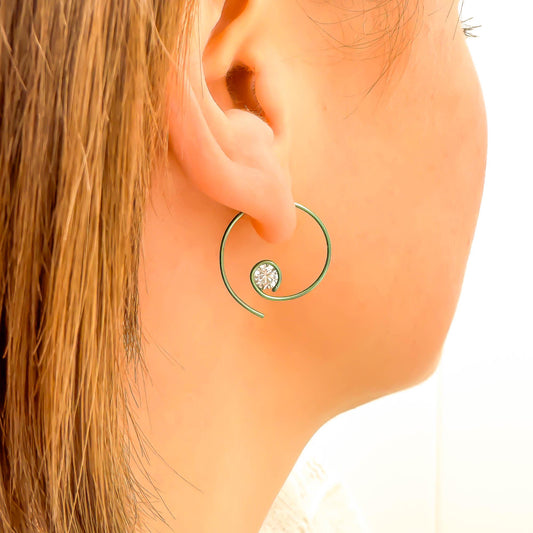 Green Threader CZ Spiral Hoop Earrings, Niobium