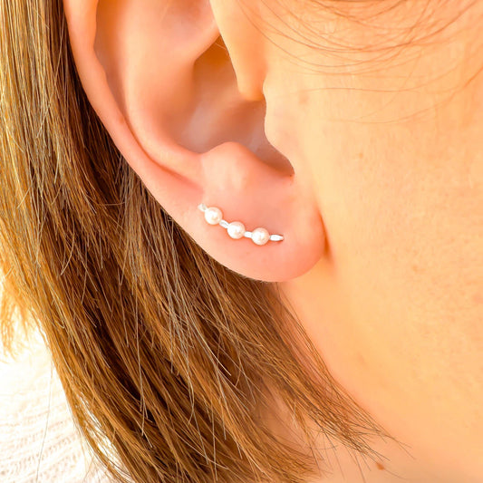 Pearl Mini Ear Climber Earrings, Sterling Silver
