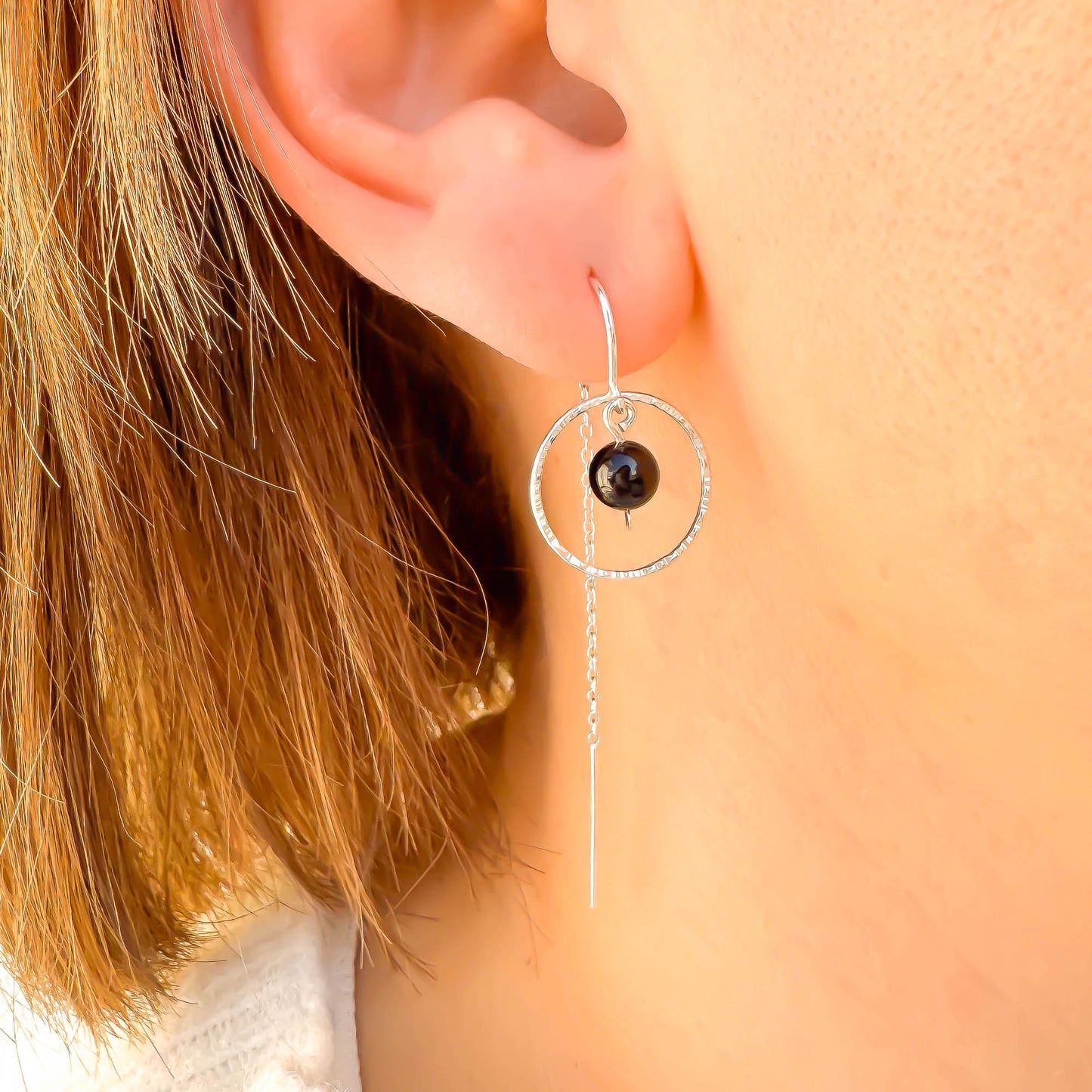 True Amethyst Threader Earrings, Sterling Silver
