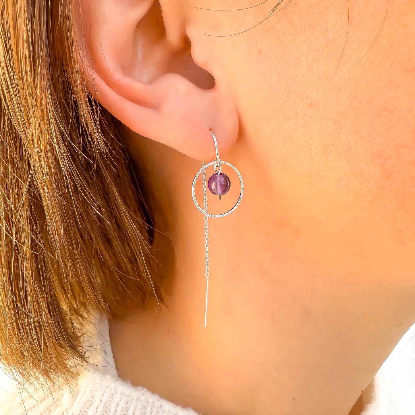 True Amethyst Threader Earrings, Sterling Silver