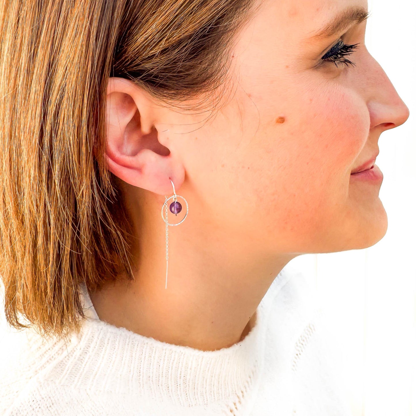 True Amethyst Threader Earrings, Sterling Silver
