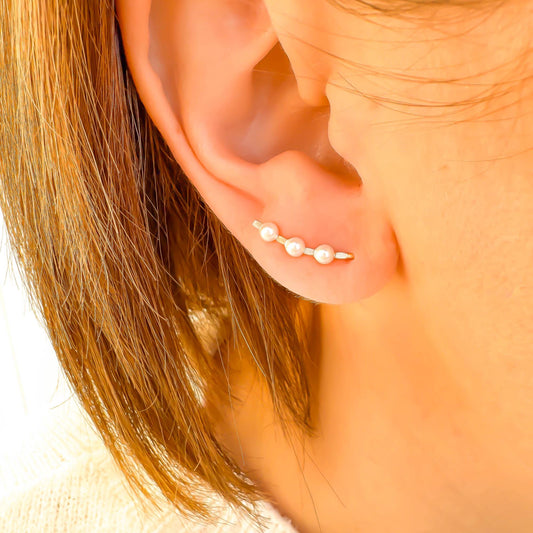 Pearl Mini Ear Climber Earrings, 14K Gold Filled