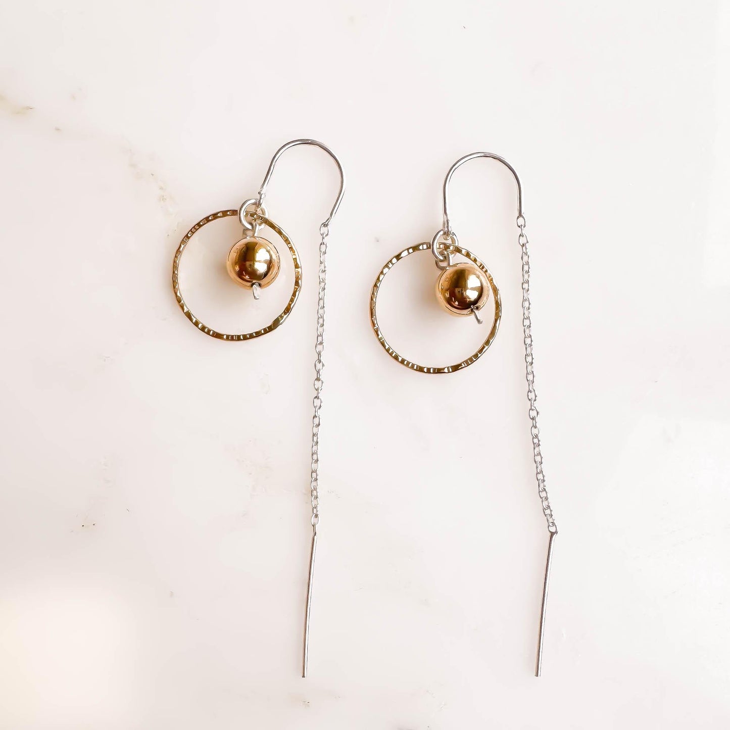 6mm Bead Threader Earrings, 14K Gold Filled & Sterling Silver