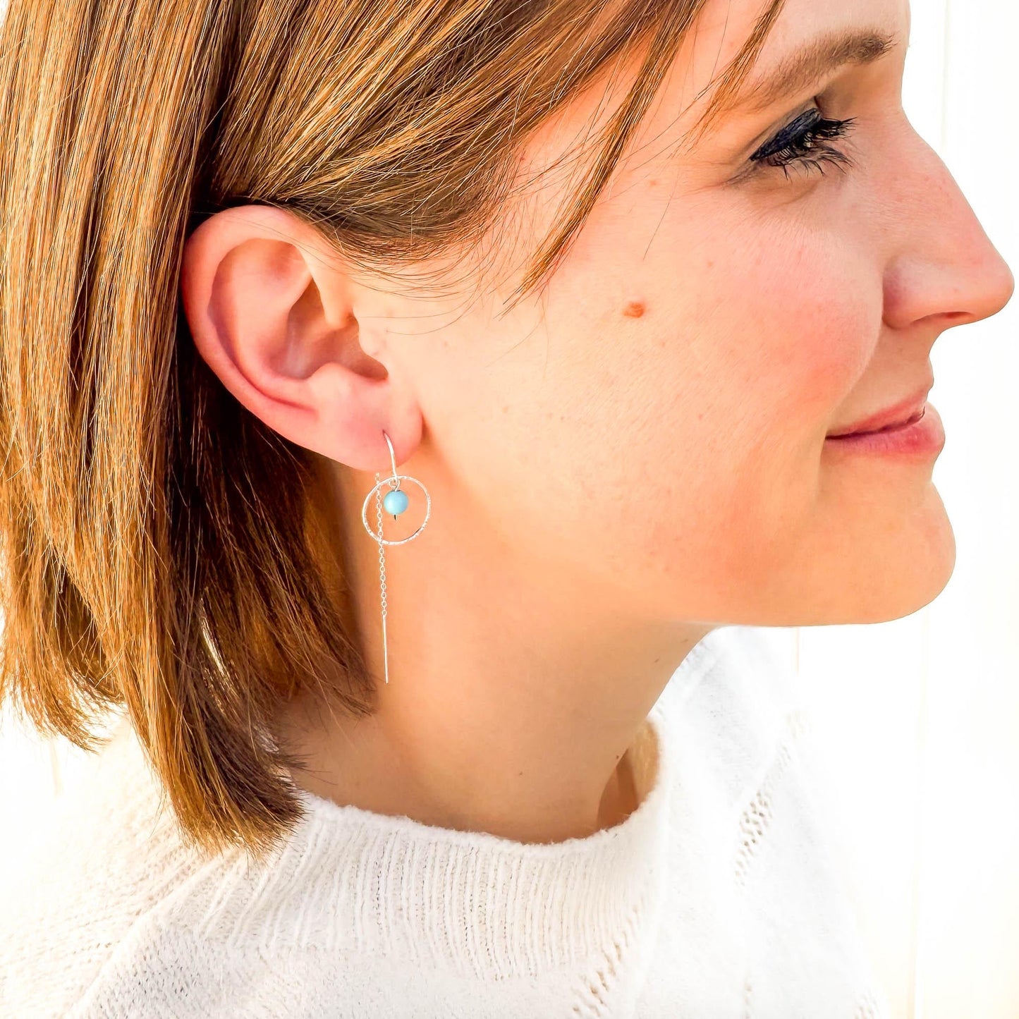 Turquoise Threader Earrings, Sterling Silver