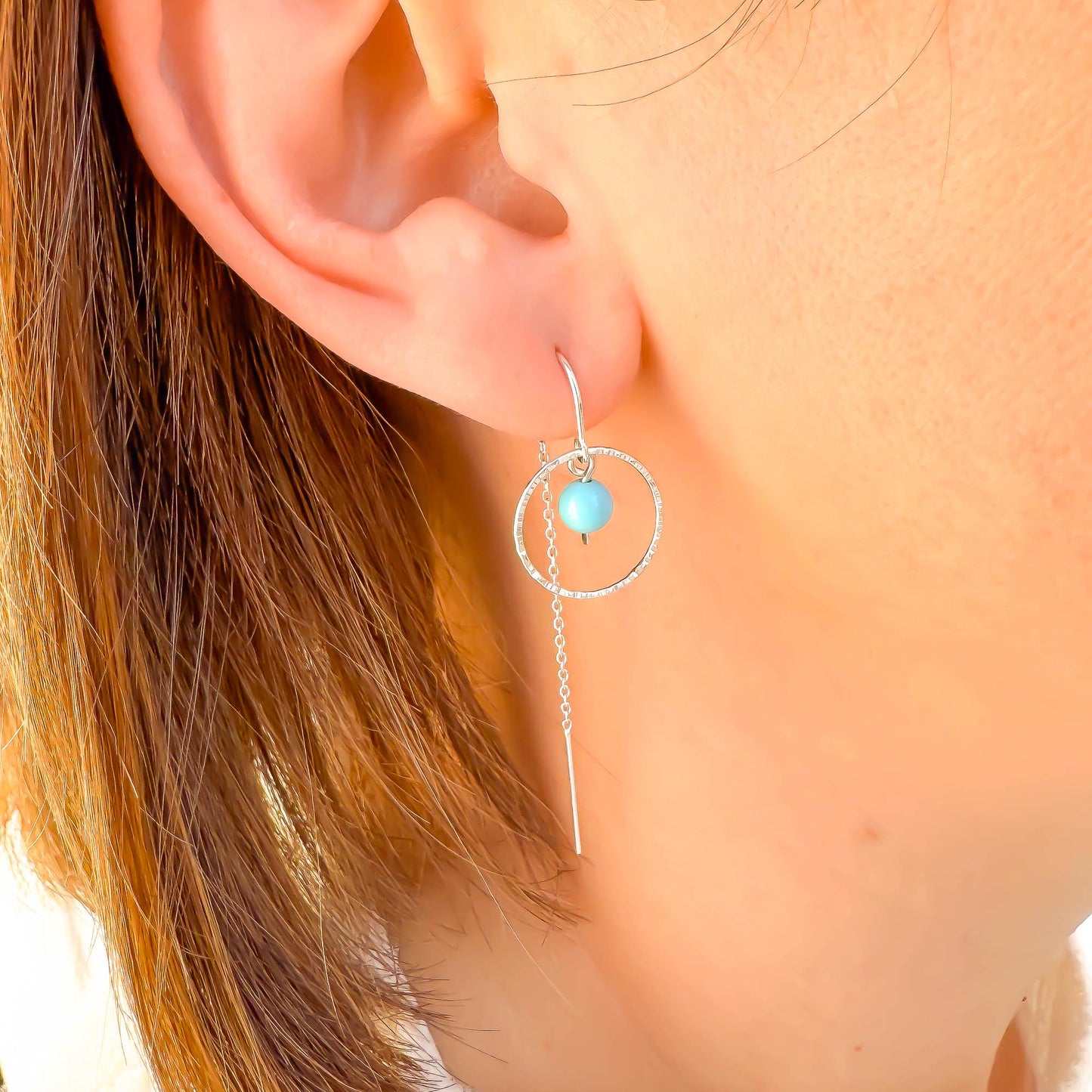 Turquoise Threader Earrings, Sterling Silver