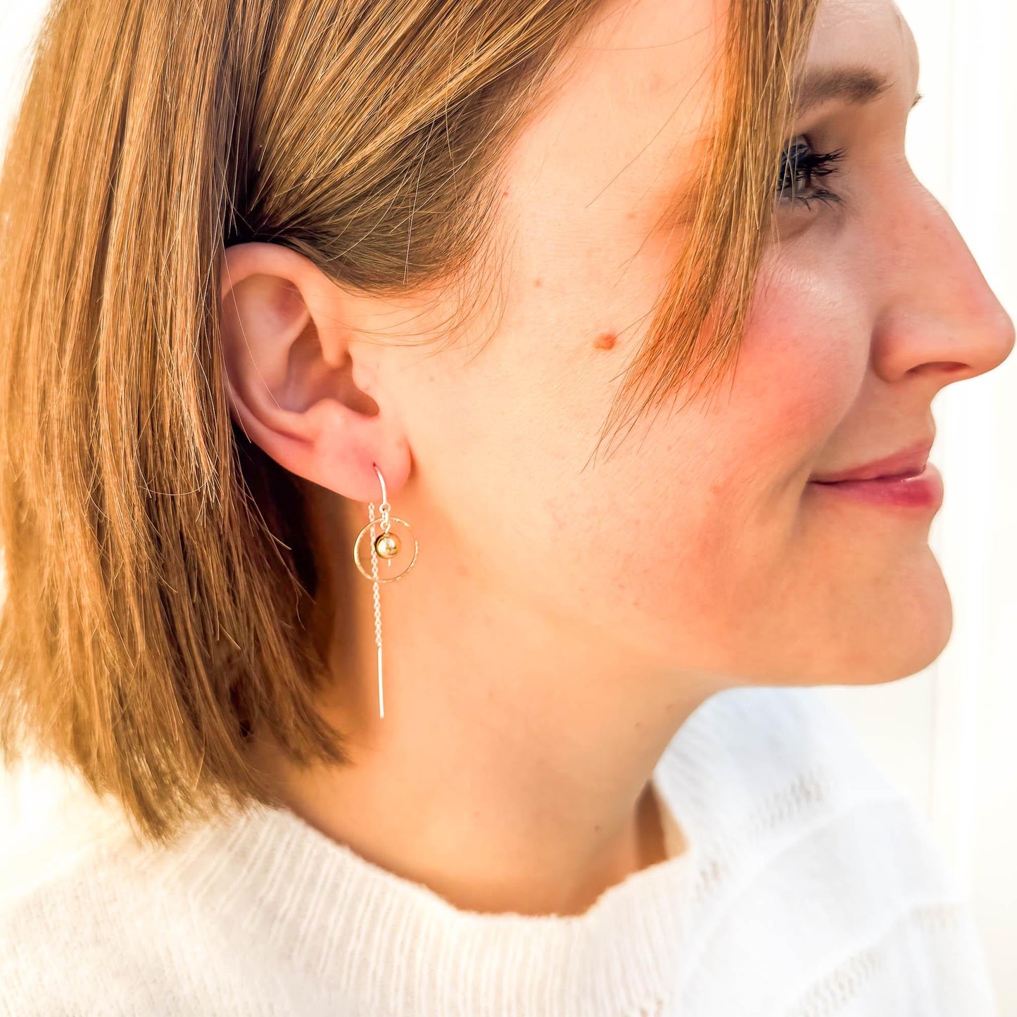 6mm Bead Threader Earrings, 14K Gold Filled & Sterling Silver