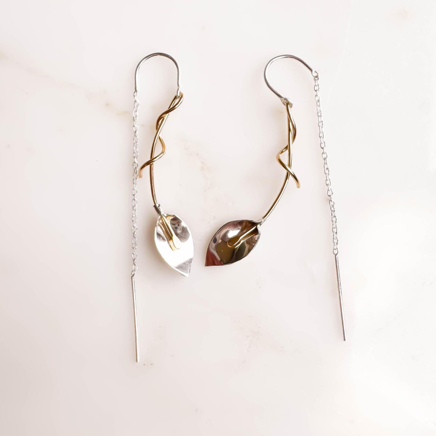 Calla Lily Threader Earrings, Sterling Silver & 14K Gold Filled
