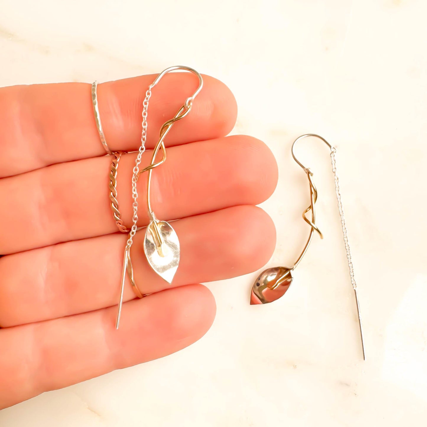 Calla Lily Threader Earrings, Sterling Silver & 14K Gold Filled