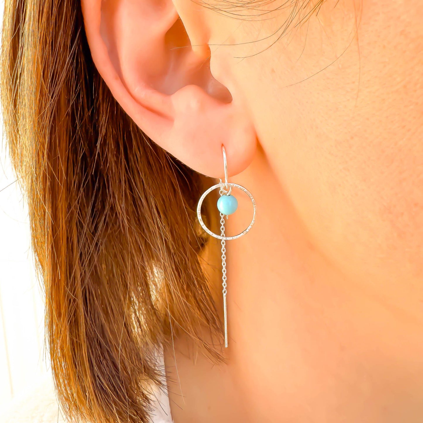 Turquoise Threader Earrings, Sterling Silver