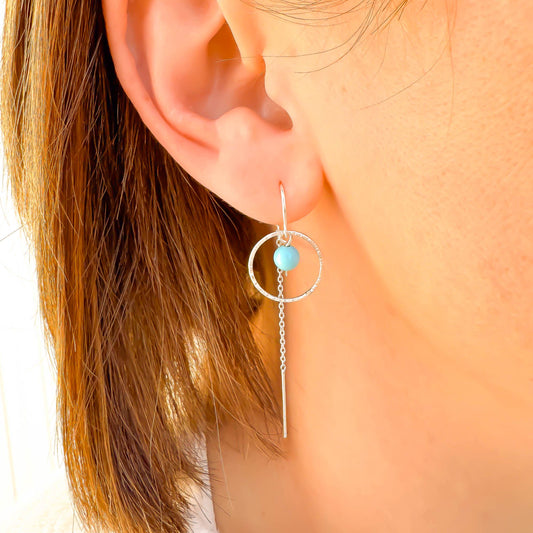 Turquoise Threader Earrings, Sterling Silver