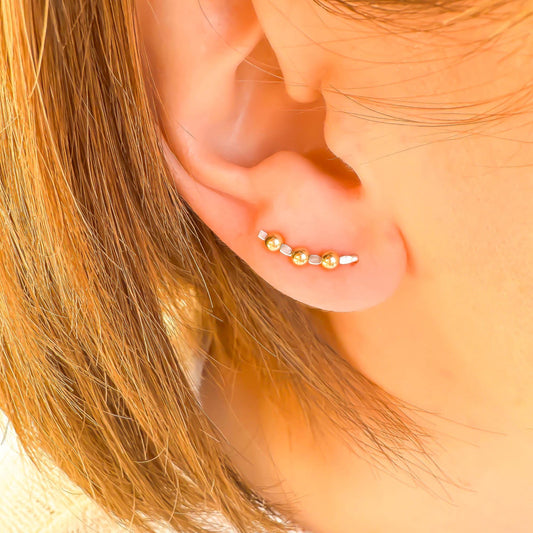Beaded Mini Ear Climber, 14K Gold Filled & Sterling Silver