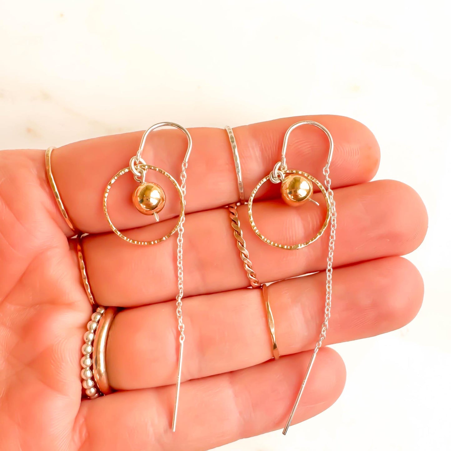6mm Bead Threader Earrings, 14K Gold Filled & Sterling Silver