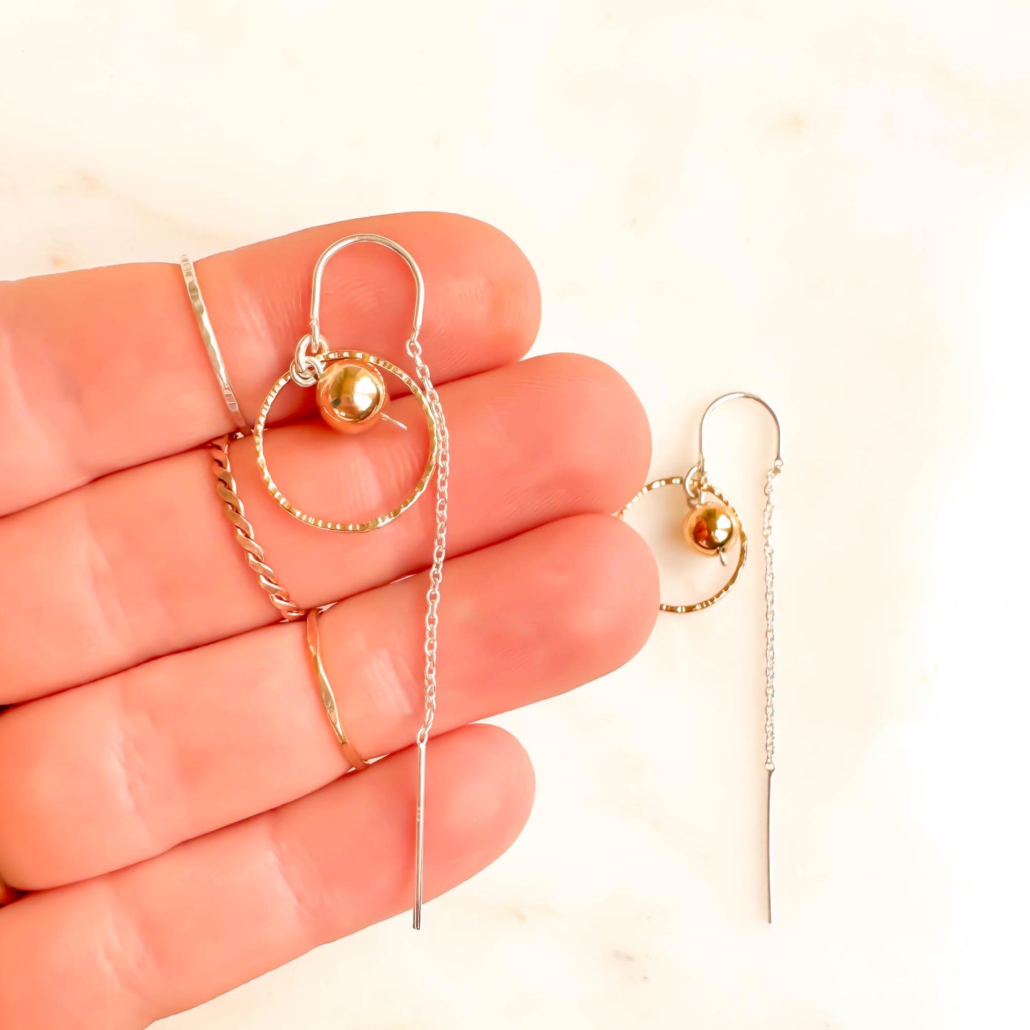 6mm Bead Threader Earrings, 14K Gold Filled & Sterling Silver