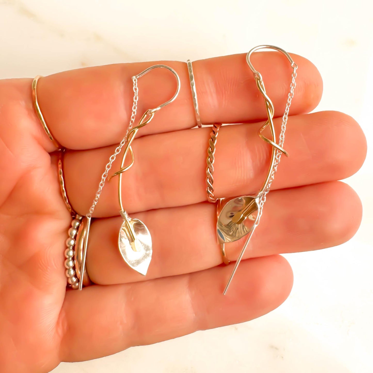 Calla Lily Threader Earrings, Sterling Silver & 14K Gold Filled
