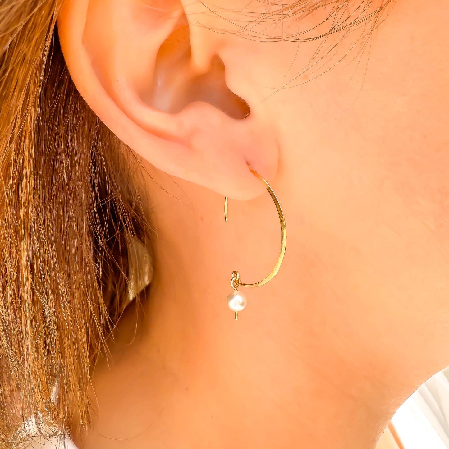 Pearl Swoop Threader Earrings, Sterling Silver