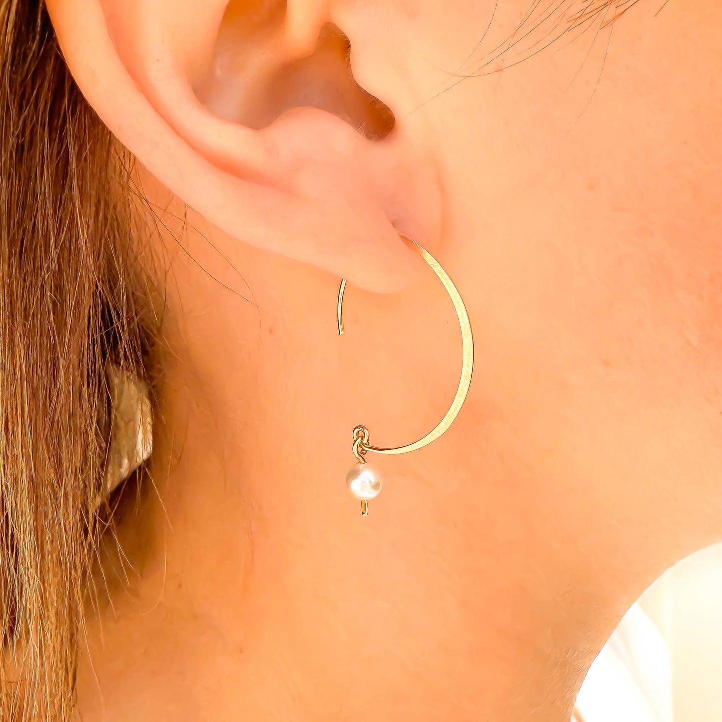 Pearl Swoop Threader Earrings, Sterling Silver