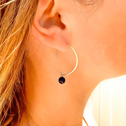 Onyx Swoop Threader Earrings, 14K Gold Filled