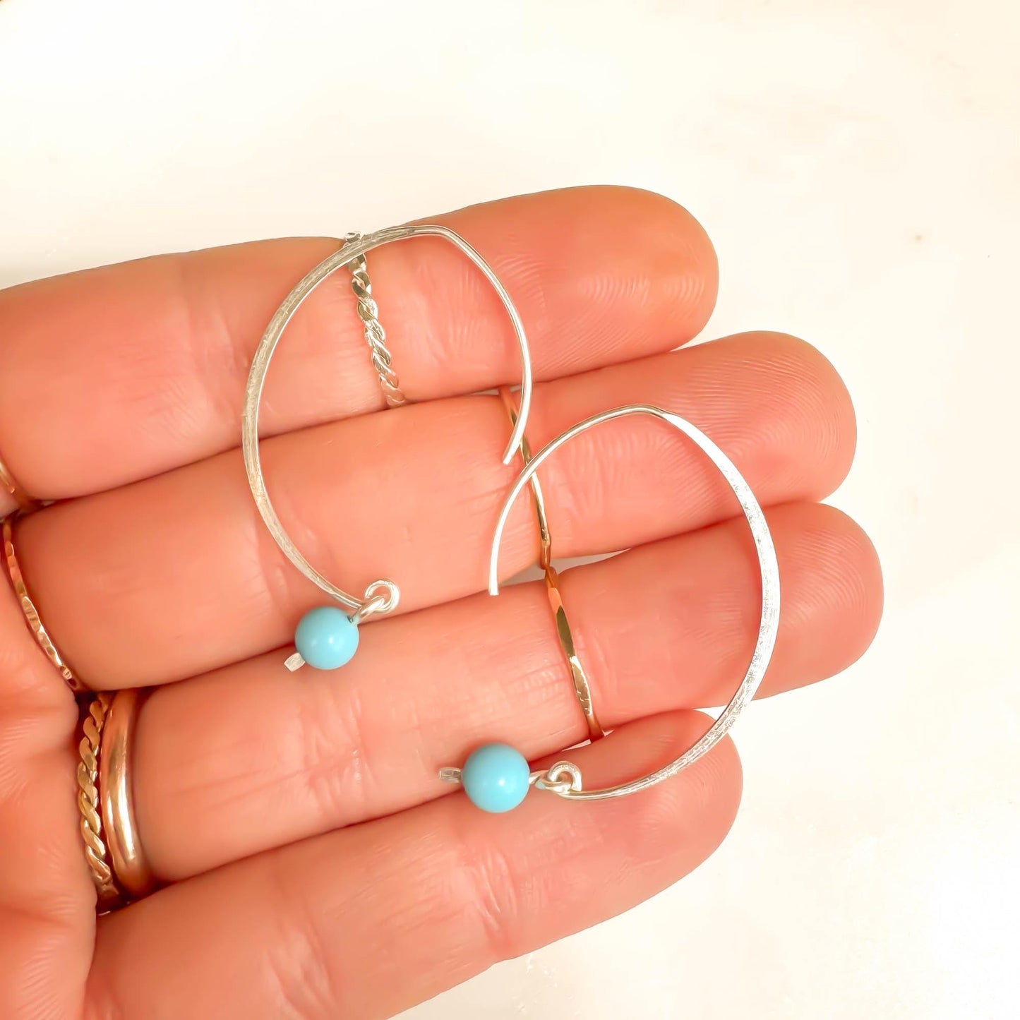 Turquoise Swoop Threader Earrings, Sterling Silver