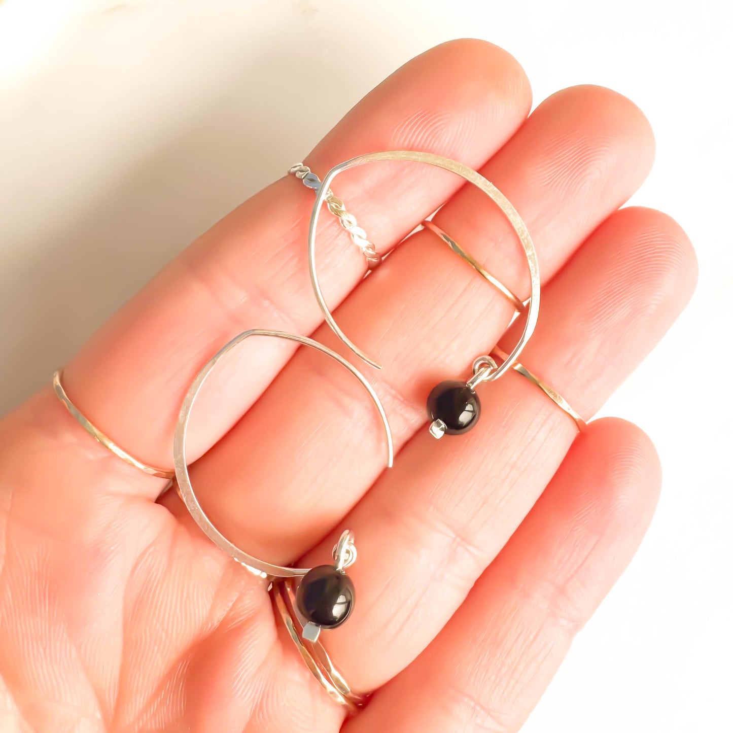 Onyx Swoop Threader Earrings, Sterling Silver