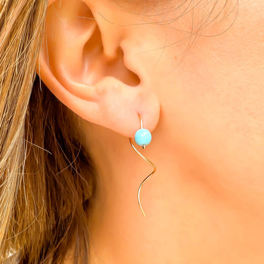 Turquoise Spiral Earrings, 14K Gold Filled