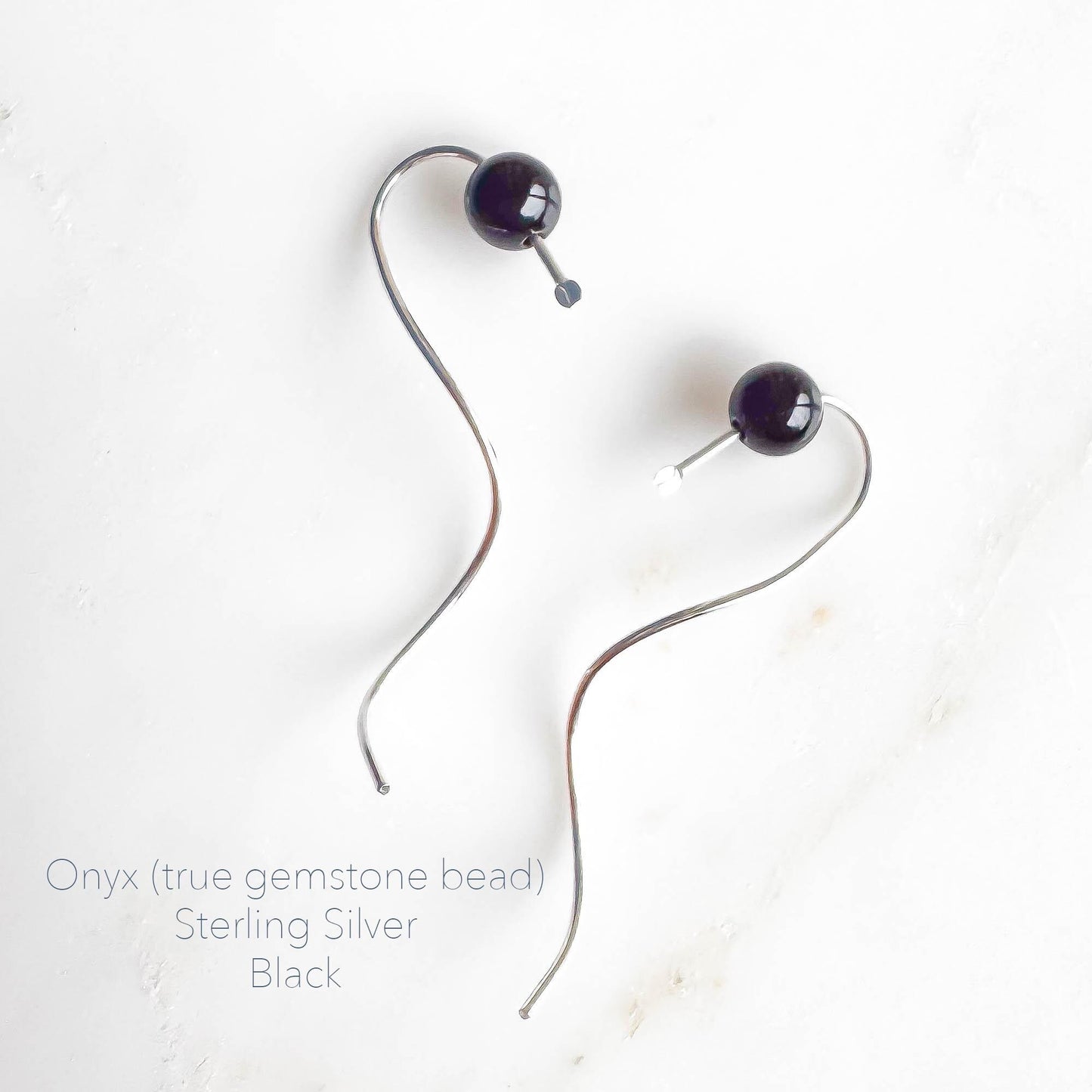 Midnight Onyx Spiral Earrings, Sterling Silver